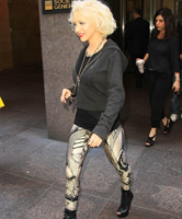 Christina Aguilera Tights Walk in Heels